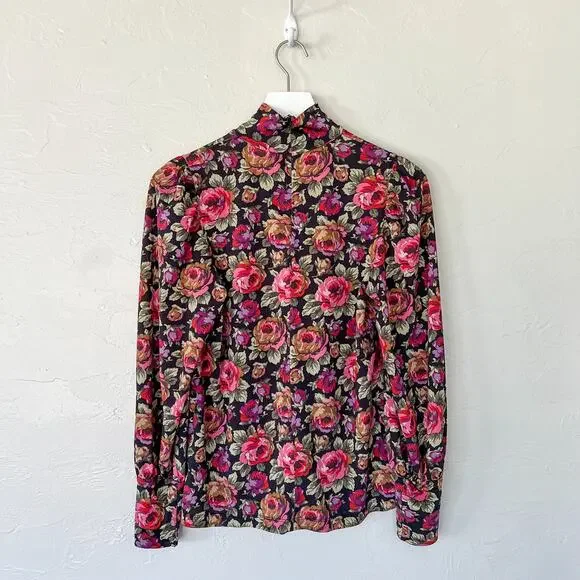 & Other Stories Black Floral Mock Neck Blouse Small - Picture 4 of 6